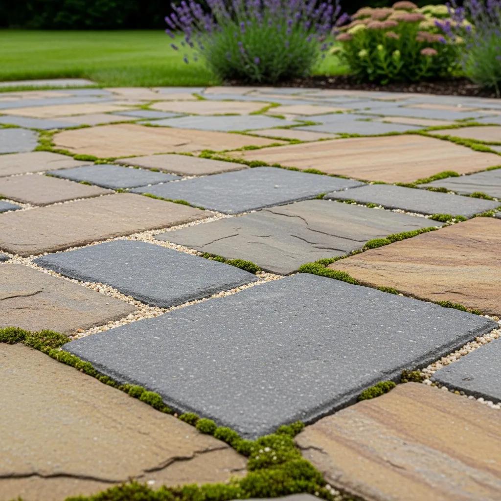 Durable hardscape materials like pavers and stone showcasing low maintenance benefits